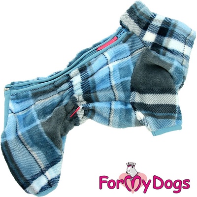 FOR MY DOGS plyšový overal BLUE GREYCHECKERED