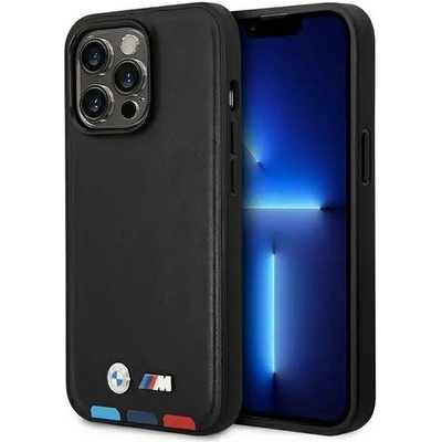 BMW Кейс BMW BMHMP14L22PTDK за iPhone 14 Pro 6.1", черен / черен, Leather Stamp Tricolor Magsafe (3666339089320)