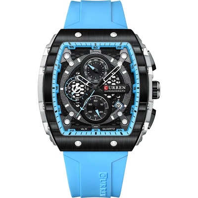 Curren Мъжки часовник Curren Marv, Хронограф, Силиконова каишка, Светло син (CURREN-8442-LIGHT-BLUE)