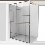 Mexen Kioto+ душ кабина с рафт Walk-in 140 x 200 см, черен модел, матиран мед - 800-140-121-65-78 (800-140-121-65-78)