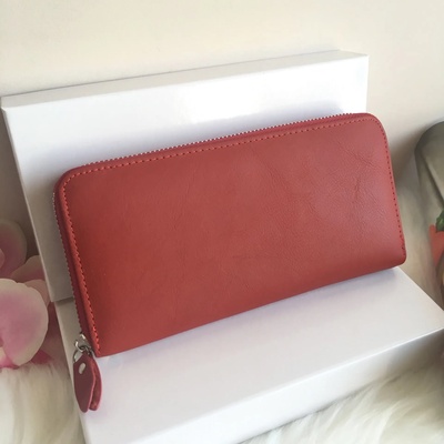 100% Естествена кожа портмоне червено и черно с кутия - Модел 5201