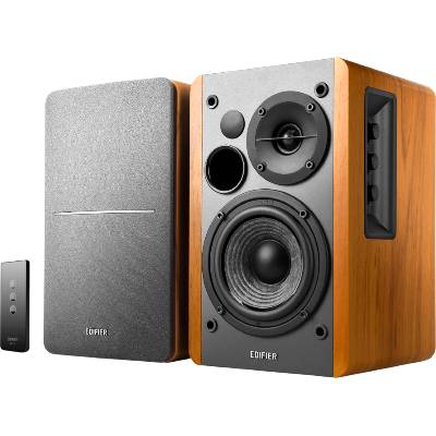 R1280T 2.0 Bookshelf Speakers, RCA, 0.5-inch Tweeters, 4-inch Drivers, 42W (RMS), Control Knobs and Remote Control, Brown (Edifier R1280T)