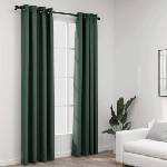 Pure Line Home Завеси с ленена текстура в цвят зелен с метални халки, 2 бр. , 140 x 245 см
