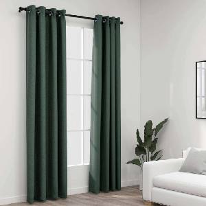 Pure Line Home Завеси с ленена текстура в цвят зелен с метални халки, 2 бр. , 140 x 245 см