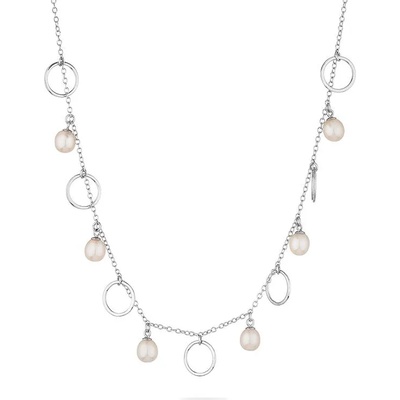 Swan Сребърно колие със сладководни бели перли и рингове IHL0042W Swan