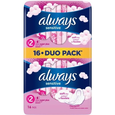 Always Дамски превръзки с крилца Always Sensitive - Ultra Super Duo, 16 броя