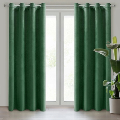 Eurofirany Závesy 140x250 cm zamatové matné tmavozelené na kovové krúžky DARLA