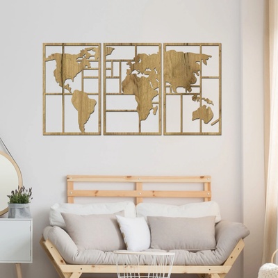 dřevo života Dřevěná mapa světa GEOMETRY Zvolte barvu dekoru: Dub zlatý, Velikost map: 90x48
