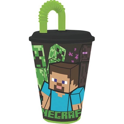 STOR Plastový téglik so slamkou MINECRAFT 430 ml