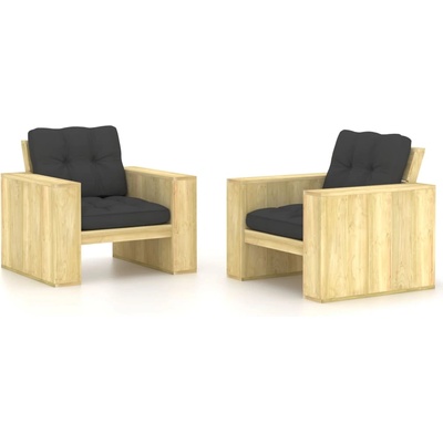 vidaXL Градински столове, 2 бр, възглавници антрацит, импрегниран бор (3065789)