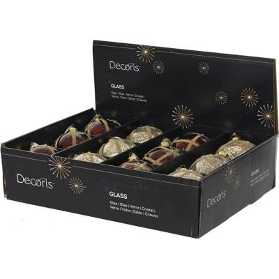 NENURODYTA_V Vánoční hračka na stromeček Decoris korálky, zlaté/červené, 10 cm