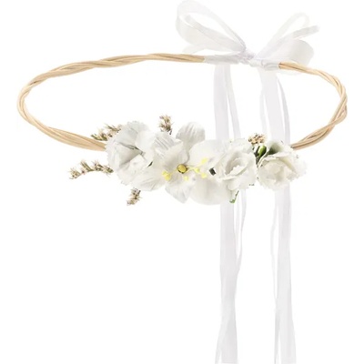 PartyDeco диадема за глава с бели цветя