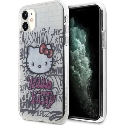 Hello Kitty Кейс Hello Kitty IML Kitty On Bricks Graffiti за iPhone 11 / Xr, бял (Hel000003-0)