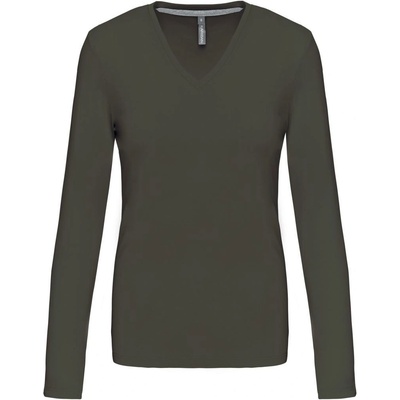 Kariban Tričko K382 s výstřihem do V dlouhý rukáv dámské COT-20K38207202 Khaki tmavá