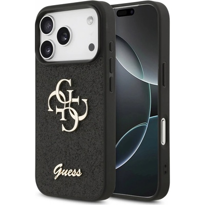 GUESS Калъф GUESS, PU Fixed Glitter 4G Metal Logo за iPhone 17 Pro, черен (GUHCP17LHG4SGK)