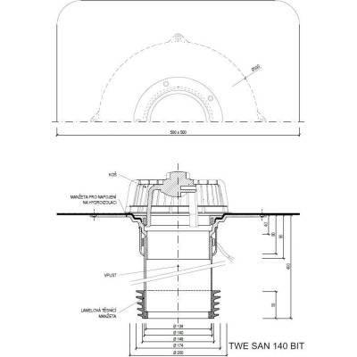 Sanačný vpust s ohrevom TWE SAN BIT Typ: 140 BIT (154-186mm)