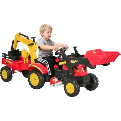 HOMCOM Šlapací traktor s přívěsem Šlapací bagr Traktor s čelním nakladačem