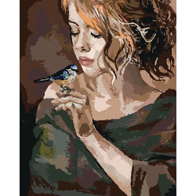 zuty Malování Podle Čísel Dívka S Ptáčkem 40 x 50 Cm Plátno Rám