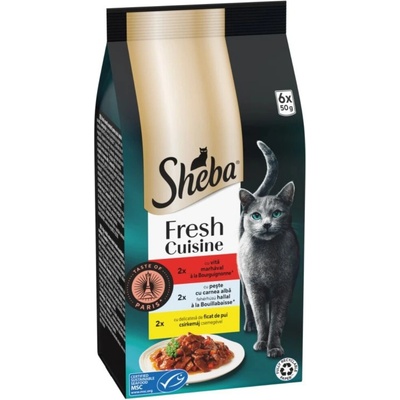 Sheba kapsičky fresh Cuisine s hovädzím, bielou rybou a kuracou pečeňou 6 x 50 g