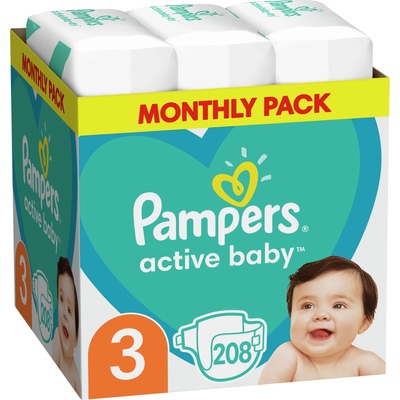 Бебешки пелени Pampers - Active Baby 3, 208 броя (1007000148)