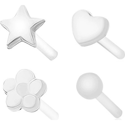 Šperky eshop rovný piercing do nosu z průhledného BioFlexu různé tvary hlavičky PC07.29 kulička
