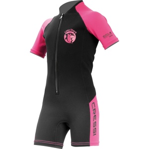 CRESSI Shorty 2mm children's wetsuit - children's swimming suit with UV, cold protection, jellyfish protection - girls & boys swimming suit - black/pink - 9/10 years - DG003106 (DG003106)