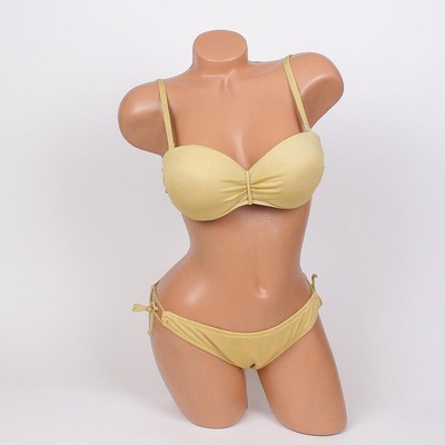 Пясъчно жълт дамски бански с лъскав ефект - две части