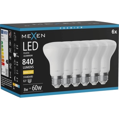 Mexen Nova 6x LED крушка E27, R63, 8W, Топла - 3000K, 840 lm - L104-E27-0830-01x06 (L104-E27-0830-01x06)