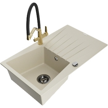 Mexen Cesar 1-коморна гранитна мивка с отцедник и кухненски смесител Duo, бежов - 6514-69-671701-57-B (6514-69-671701-57-B)