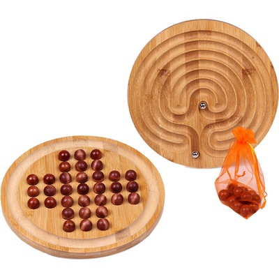 Butebuy Peg Solitaire 2v1 dosková hra pre jedného Solitér drevený hlavolam s guličkami Single Noble dáma skákaná