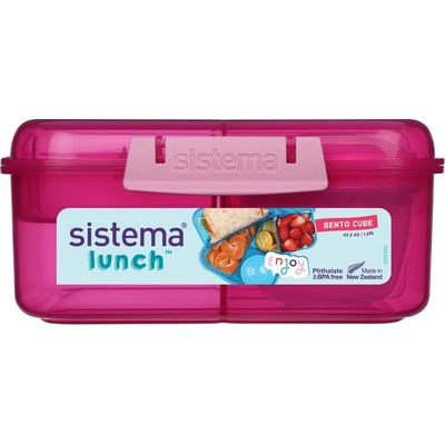 Holmes Products (Europe) Limited Кутия за закуски Sistema Divided Lunch Bento Cube с контейнер за кисело мляко и 2 тави 1.25 л, розова