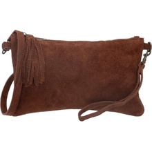 semišová listová kabelka s príveskom Ginger Tmavo hnedá