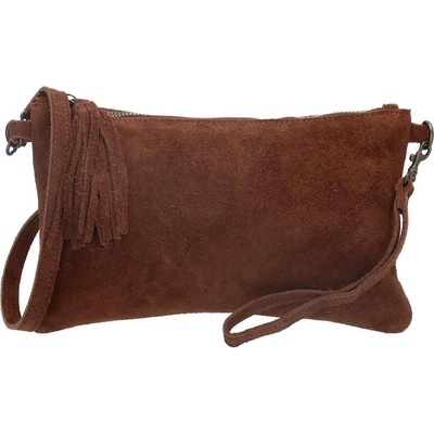 semišová listová kabelka s príveskom Ginger Tmavo hnedá