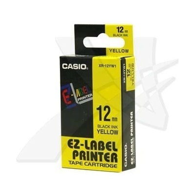 CASIO originální páska do tiskárny štítků, CASIO XR-12YW1, černý tisk/žlutý podklad, nela (XR-12YW1)