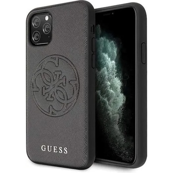 GUESS Saffiano 4G Circle Logo Leather Hard Case - дизайнерски кожен кейс за iPhone 11 Pro Max (черен)