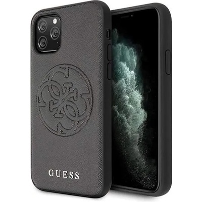 GUESS Saffiano 4G Circle Logo Leather Hard Case - дизайнерски кожен кейс за iPhone 11 Pro Max (черен)