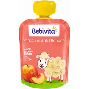 Bebivita Плодова закуска Bebivita - Пауч с ябълка, банан и праскова, 90 g (19060) - baby