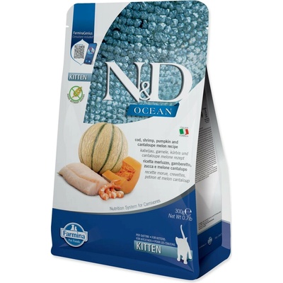 N&D OCEAN CAT treska krevety dýně a meloun kantaloupe pro koťata 0,3 kg