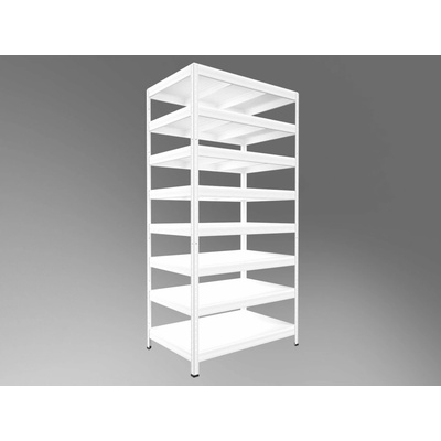 Biedrax Regál do domácnosti 45 x 120 x 210 cm, biely, 8 políc biele lamino 12mm, 200 kg na policu