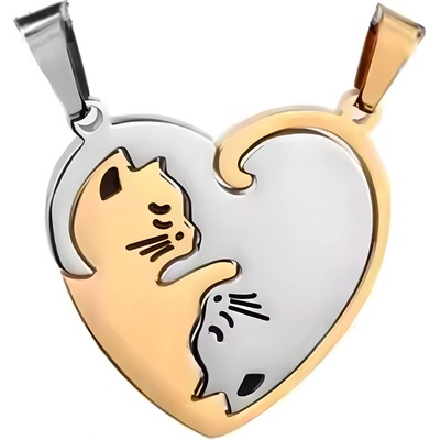 HARAHU Висулка на верижка Double Cat - Heart / Златна KP34539 (34539)