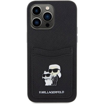 KARL LAGERFELD Гръб Karl Lagerfeld PU Saffiano Card Slot Metal Karl and Choupette Case за iPhone 15 Pro - Черен