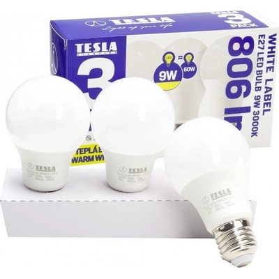 Tesla BULB E27, 9W, teplá biela, 3 ks