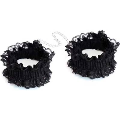 LateToBed Дантелени белзници с метална верижка "lace wrist black