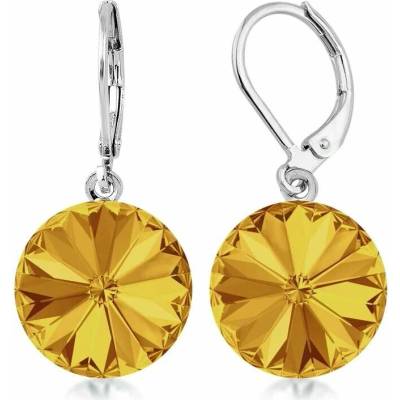 Swarovski Elements Rivoli vlepený krystal 12 mm Ocelové náušnice visací bimbací žluto oranžové kulaté 31106.3 Sunflower
