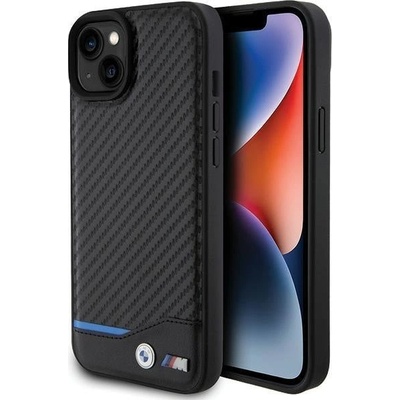 BMW Кейс BMW Leather Carbon за iPhone 15 Plus, черен (3666339143848)