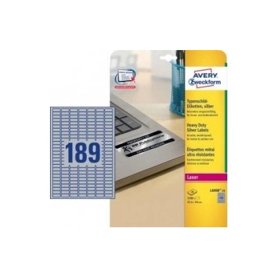 Etikety polyesterové 25,4x10mm Avery A4 strieborné 20 hárkov AV600820