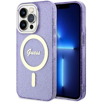 GUESS iPhone 14 Pro Max 6, 7" лилав твърд калъф Glitter Gold MagSafe (GUHMP14XHCMCGU)