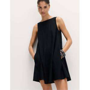 Marks & Spencer Свободна мини рокля с овално деколте и висок дял лен Marks & Spencer черна Marks & Spencer | Cheren | ЖЕНИ | 10