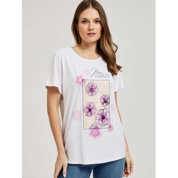 Moodo Дамска тениска с флорален принт Moodo Moodo | Byal | ЖЕНИ | XS