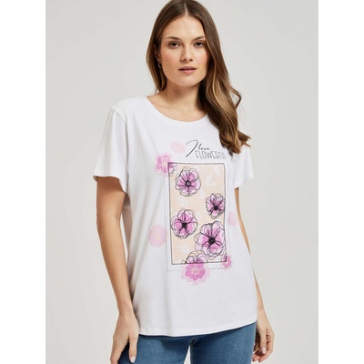 Moodo Дамска тениска с флорален принт Moodo Moodo | Byal | ЖЕНИ | XS